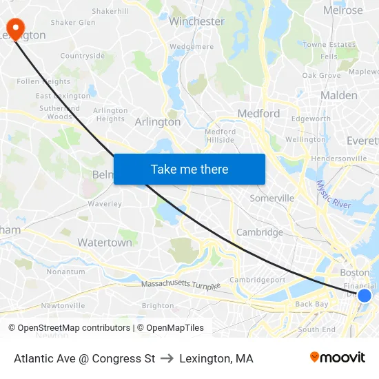 Atlantic Ave @ Congress St to Lexington, MA map