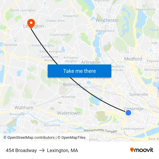 454 Broadway to Lexington, MA map