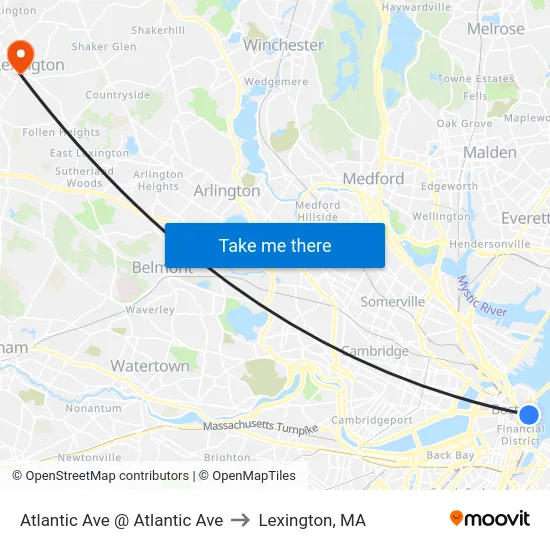 Atlantic Ave @ Atlantic Ave to Lexington, MA map