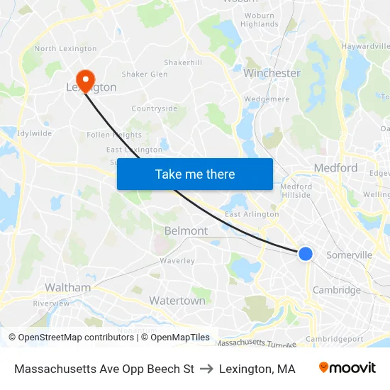 Massachusetts Ave Opp Beech St to Lexington, MA map