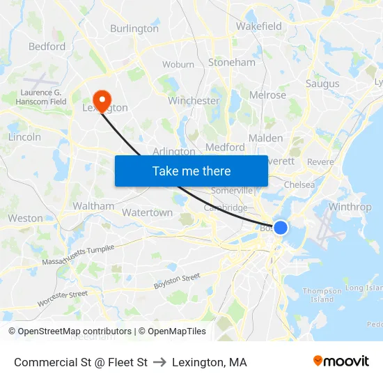 Commercial St @ Fleet St to Lexington, MA map