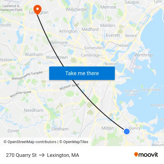 270 Quarry St to Lexington, MA map