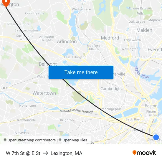 W 7th St @ E St to Lexington, MA map
