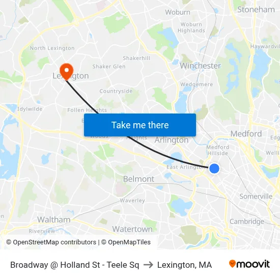 Broadway @ Holland St - Teele Sq to Lexington, MA map