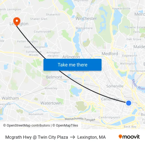 Mcgrath Hwy @ Twin City Plaza to Lexington, MA map