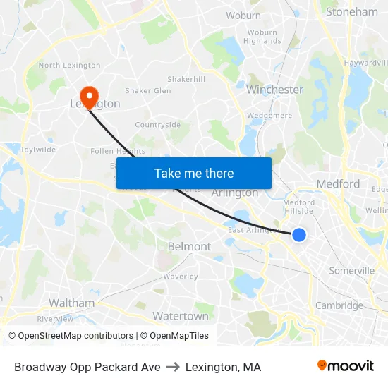 Broadway Opp Packard Ave to Lexington, MA map