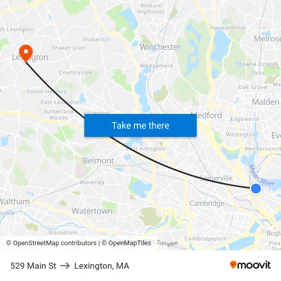 529 Main St to Lexington, MA map