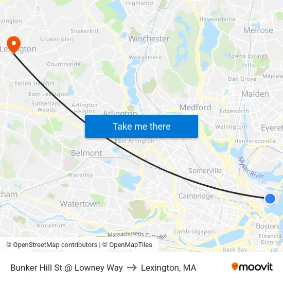 Bunker Hill St @ Lowney Way to Lexington, MA map