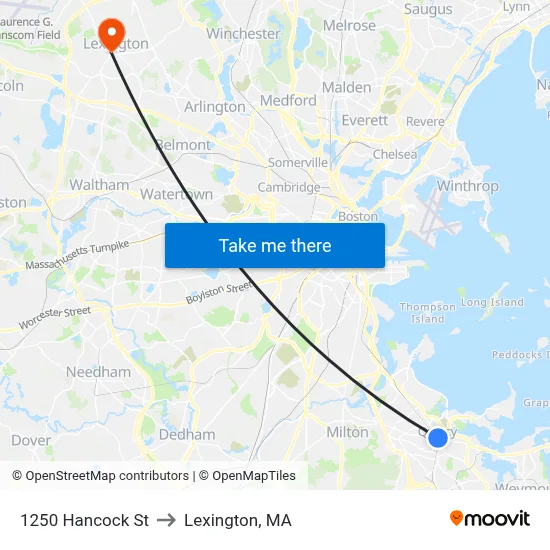1250 Hancock St to Lexington, MA map