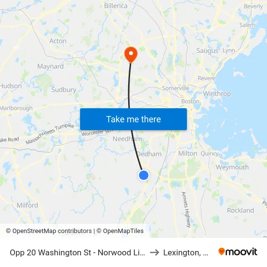 Opp 20 Washington St - Norwood Line to Lexington, MA map