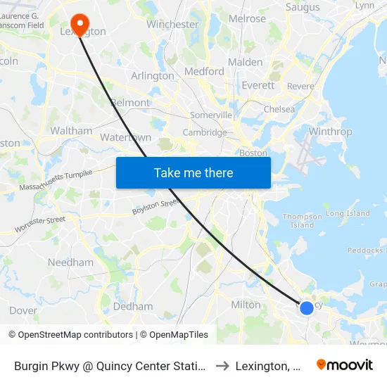 Burgin Pkwy @ Quincy Center Station to Lexington, MA map