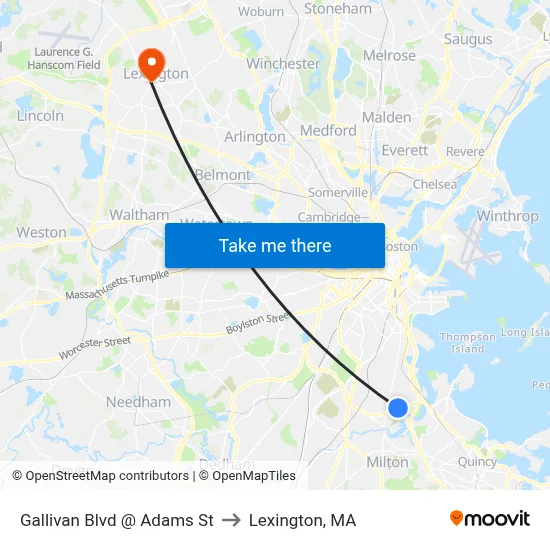 Gallivan Blvd @ Adams St to Lexington, MA map