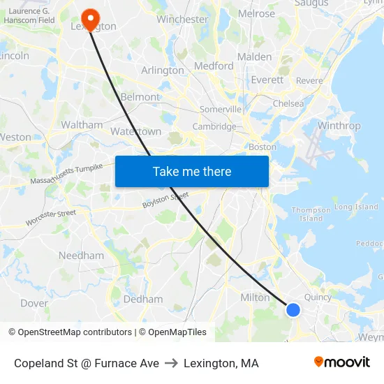 Copeland St @ Furnace Ave to Lexington, MA map