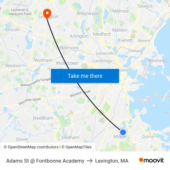 Adams St @ Fontbonne Academy to Lexington, MA map