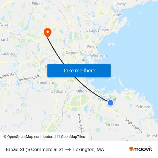 Broad St @ Commercial St to Lexington, MA map