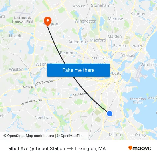 Talbot Ave @ Talbot Station to Lexington, MA map