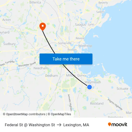 Federal St @ Washington St to Lexington, MA map