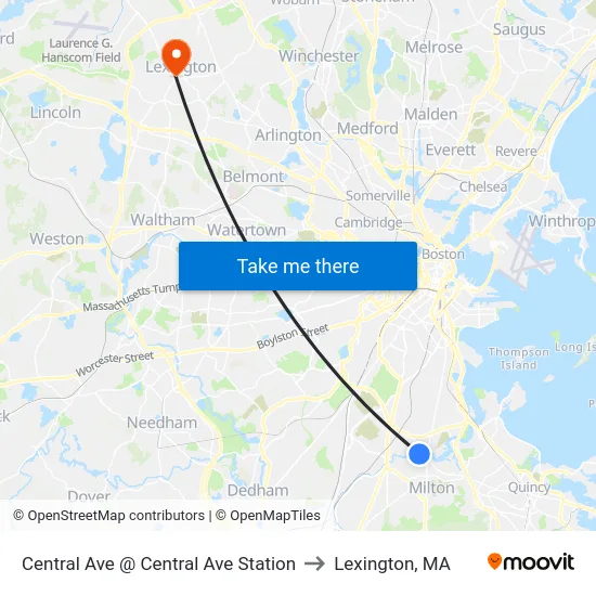 Central Ave @ Central Ave Station to Lexington, MA map