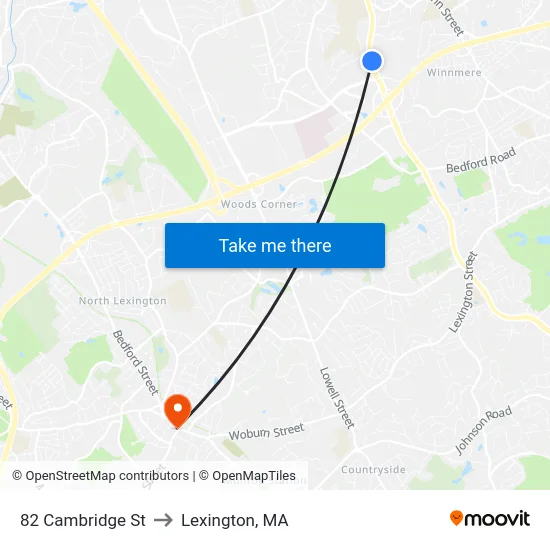 82 Cambridge St to Lexington, MA map