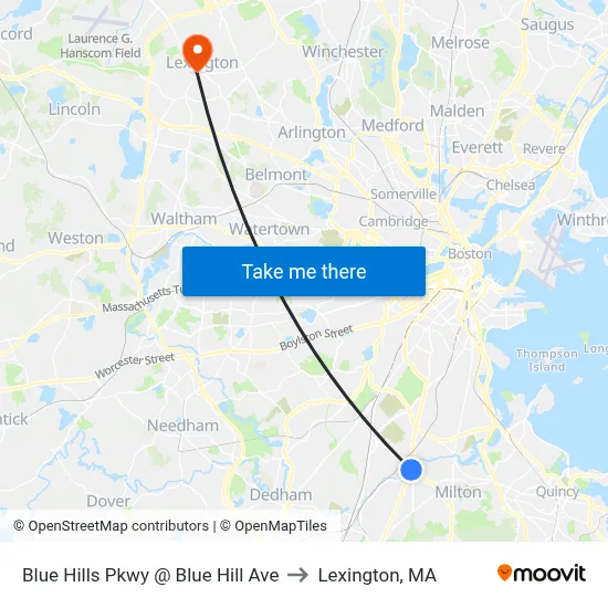 Blue Hills Pkwy @ Blue Hill Ave to Lexington, MA map