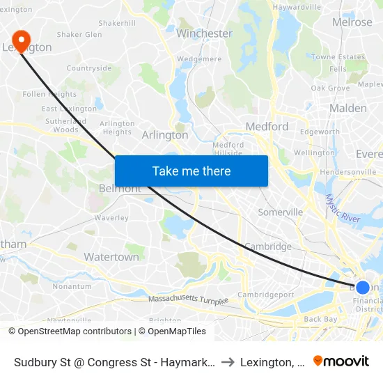 Sudbury St @ Congress St - Haymarket Sta to Lexington, MA map