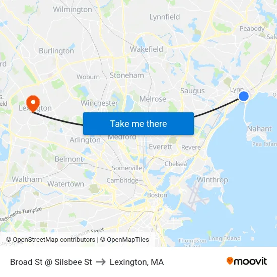Broad St @ Silsbee St to Lexington, MA map