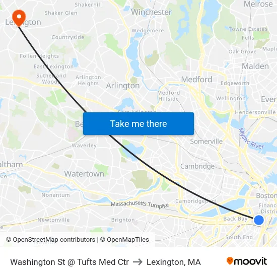 Washington St @ Tufts Med Ctr to Lexington, MA map