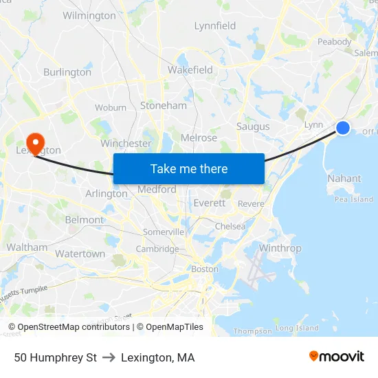 50 Humphrey St to Lexington, MA map