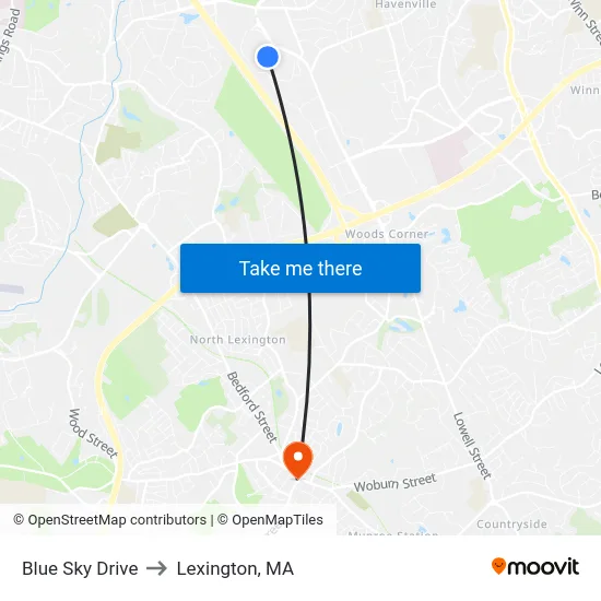 Blue Sky Drive to Lexington, MA map