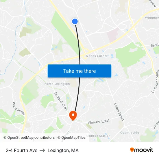 2-4 Fourth Ave to Lexington, MA map