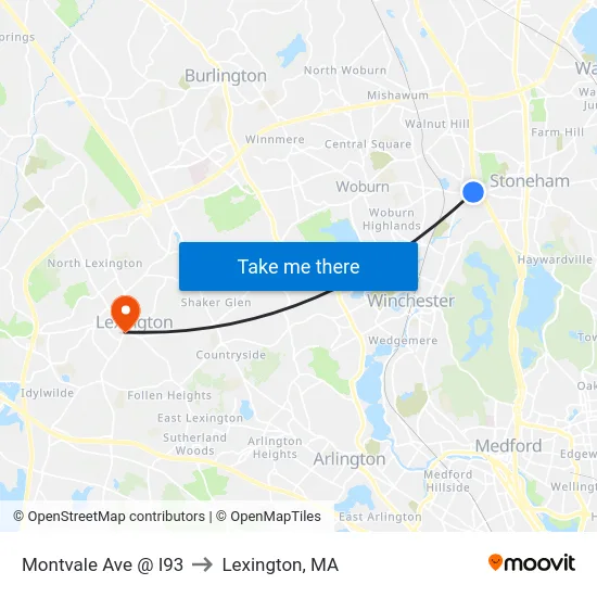 Montvale Ave @ I93 to Lexington, MA map