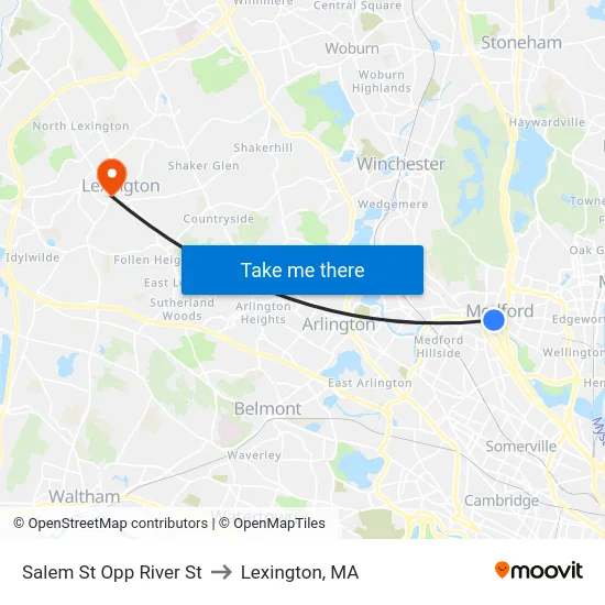Salem St Opp River St to Lexington, MA map