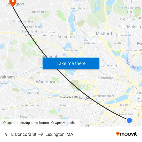 91 E Concord St to Lexington, MA map
