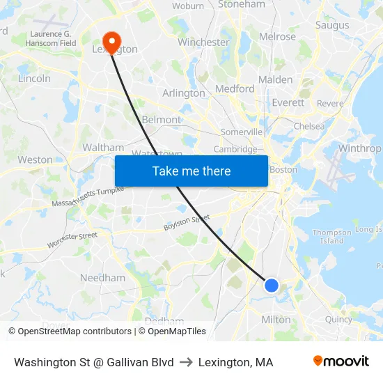 Washington St @ Gallivan Blvd to Lexington, MA map