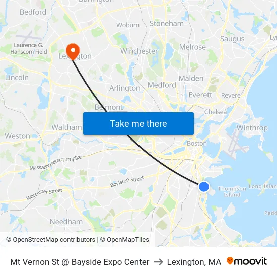Mt Vernon St @ Bayside Expo Center to Lexington, MA map