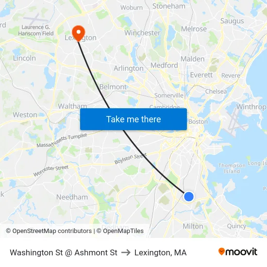 Washington St @ Ashmont St to Lexington, MA map