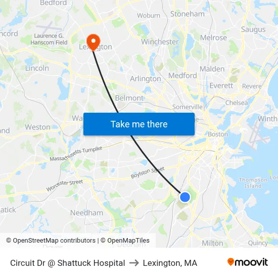Circuit Dr @ Shattuck Hospital to Lexington, MA map