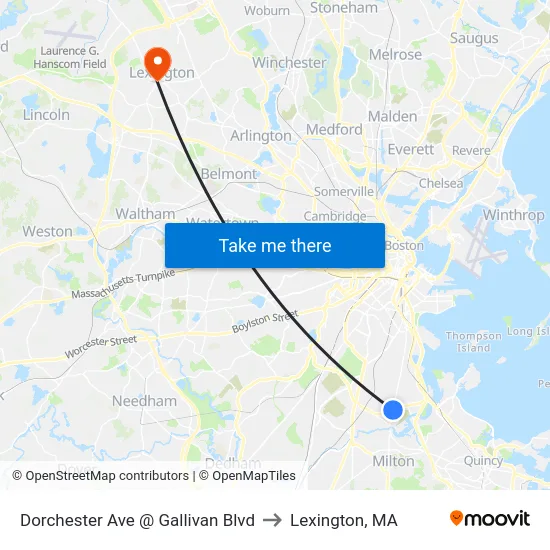 Dorchester Ave @ Gallivan Blvd to Lexington, MA map
