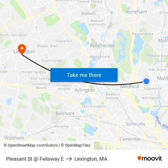 Pleasant St @ Fellsway E to Lexington, MA map