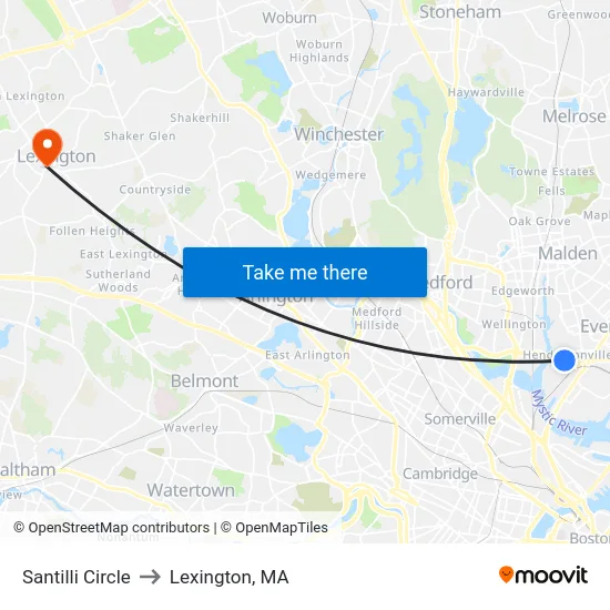 Santilli Circle to Lexington, MA map