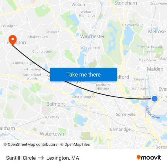Santilli Circle to Lexington, MA map