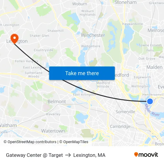 Gateway Center @ Target to Lexington, MA map