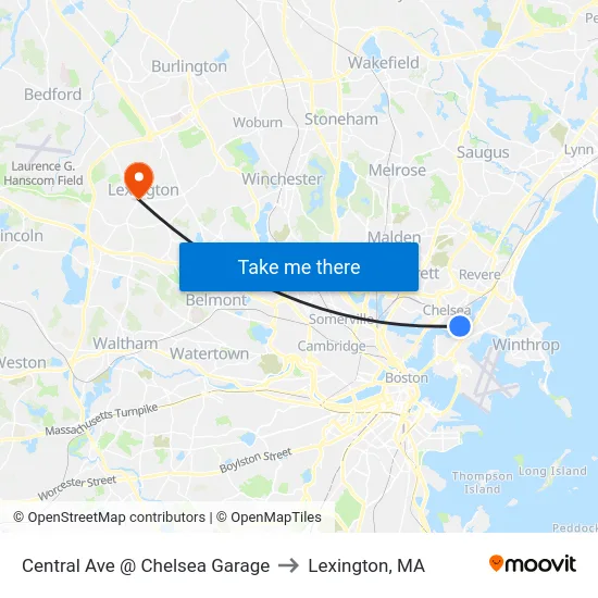 Central Ave @ Chelsea Garage to Lexington, MA map