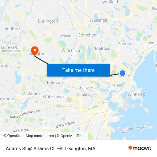 Adams St @ Adams Ct to Lexington, MA map