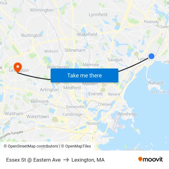 Essex St @ Eastern Ave to Lexington, MA map