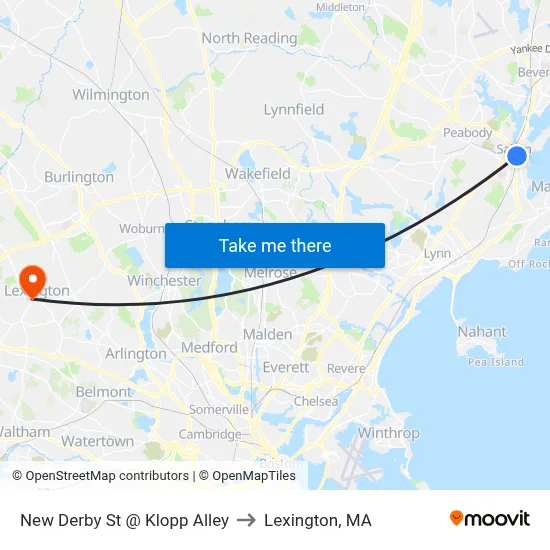 New Derby St @ Klopp Alley to Lexington, MA map