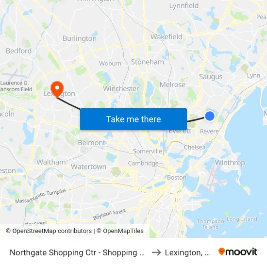 Northgate Shopping Ctr - Shopping Mall to Lexington, MA map