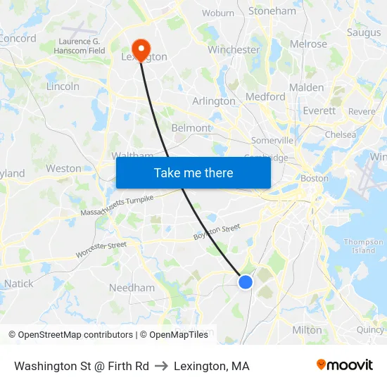 Washington St @ Firth Rd to Lexington, MA map