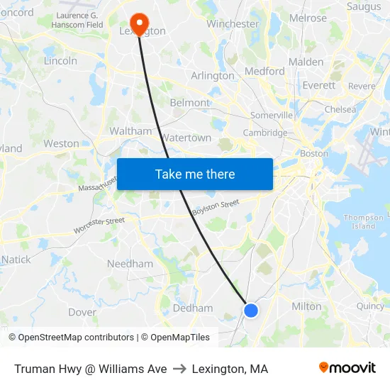 Truman Hwy @ Williams Ave to Lexington, MA map