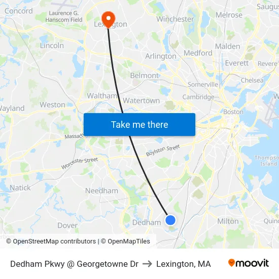 Dedham Pkwy @ Georgetowne Dr to Lexington, MA map